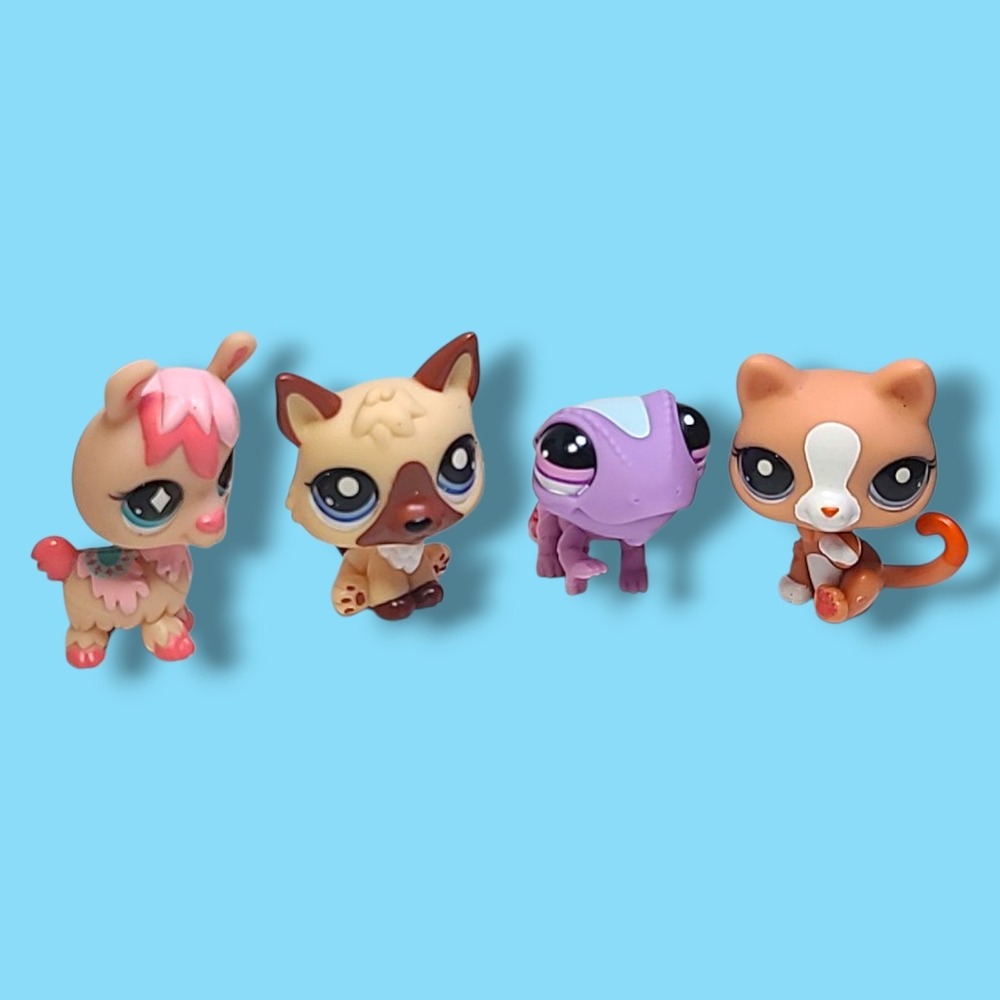 Lot 4 LPS Littlest Pet Shop Animals 2009 & 2010 C-031G Cat Dog Llama Chameleon - Picture 2 of 5